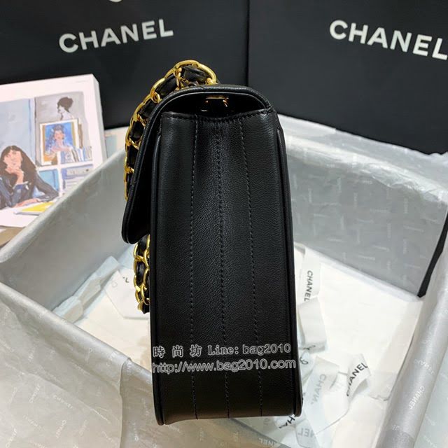 Chanel女包 香奈兒專櫃最新款V格口蓋包 Chanel絕版大金扣包 A88黑V  djc4283